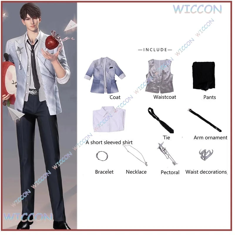 MAG@Love And DeepSpace Player Mc Caleb Cosplay Skyline Clouds Coat Suit Outfit Costume Mens Game Date Look Couple Clothes Suit W