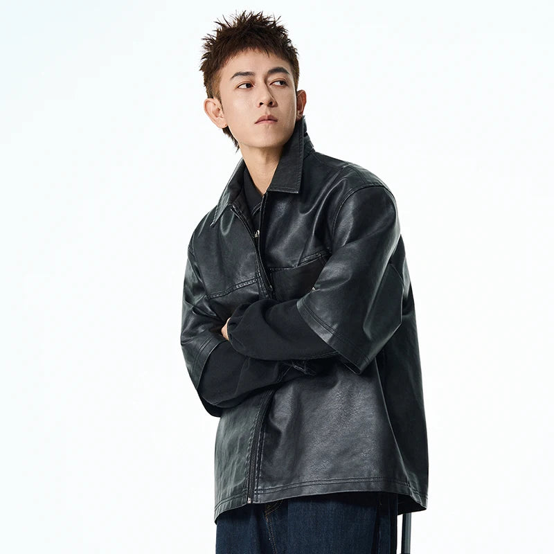 High Quality Men Fashion New Biker PU Leather Jacket Mens Vintage Motorcycle Jacket Male Bomber Coat Winter Lapel Pu Overcoat