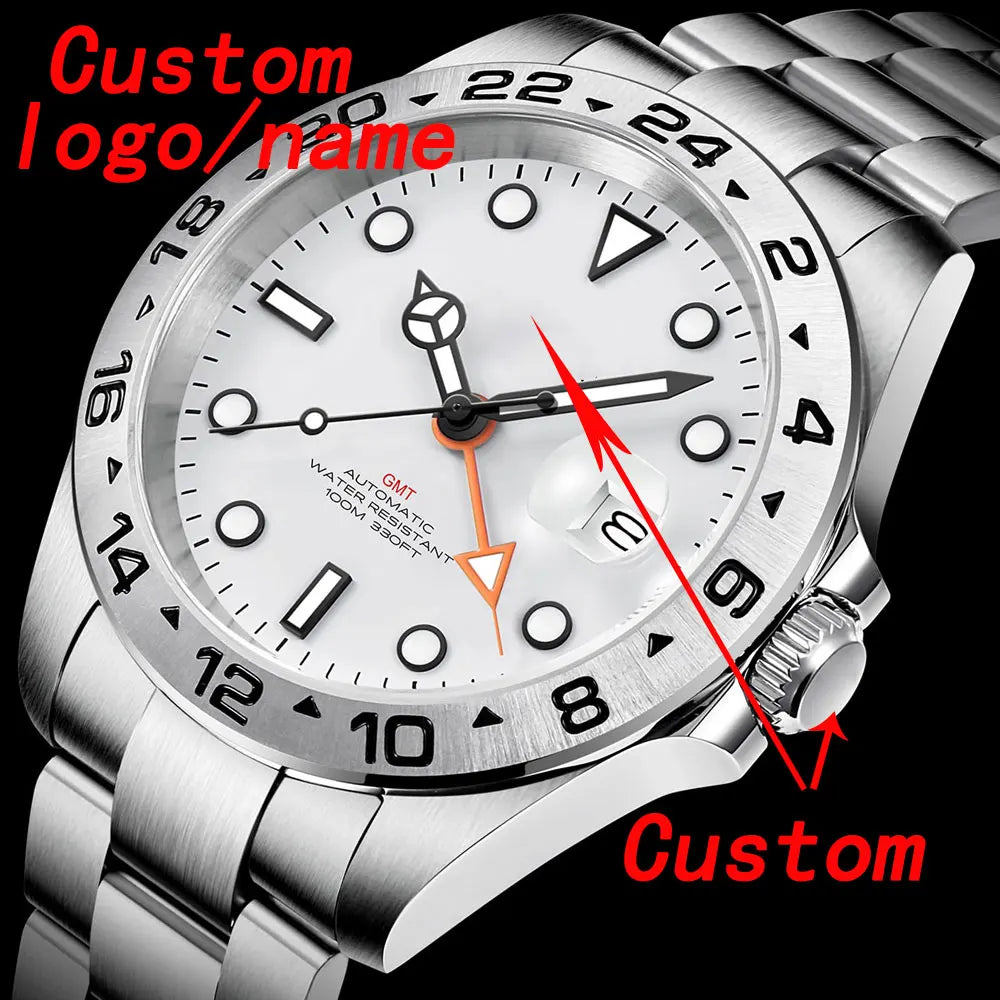 39MM Custom logo/name  Sapphire NH34 Automatic Mechanical Mens WristWatch Sterile Dial 10Bar Luminous Sport Male Clock