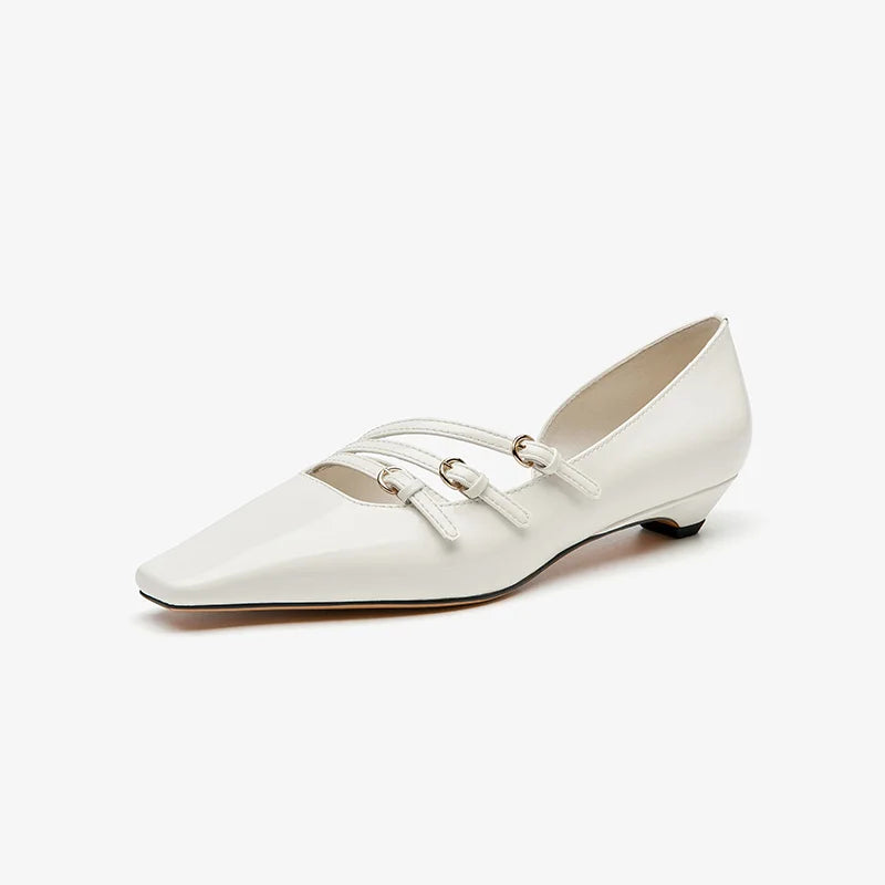 BEAUTODAY Pumps Women Patent Leather Pointed Toe Buckle Straps Shallow Mary Janes Summer Ladies Party Shoes Handmade 30096