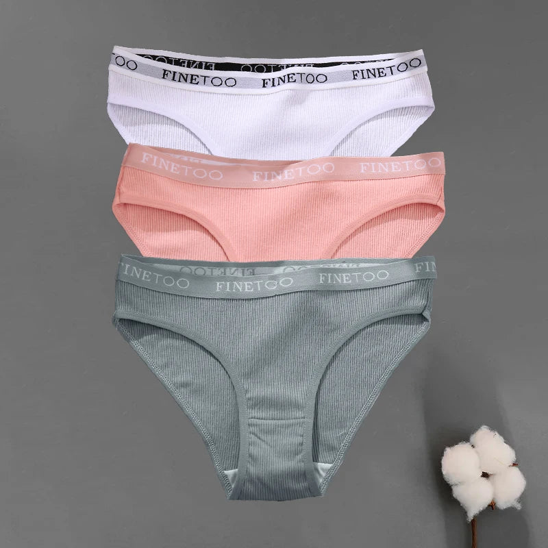 3PCS/Set Seamless Women's Cotton Briefs FINETOO Sexy Cotton Panties Set Women Underwear Solid Panty Intimates Lingerie M-2XL
