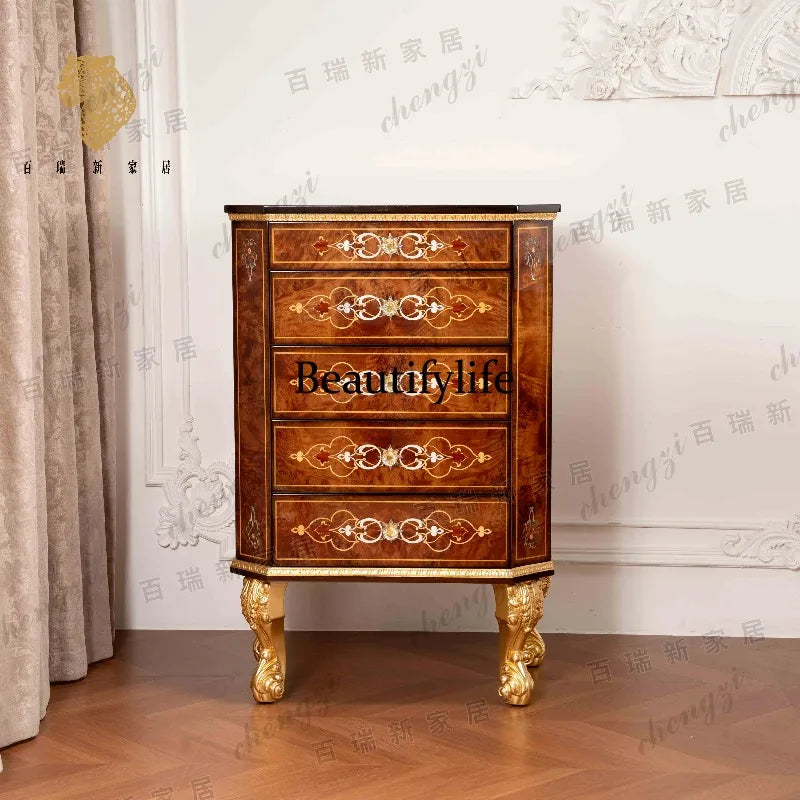 French retro solid wood large chest cabinet European classical home decoration locker villa living room storage cabinet