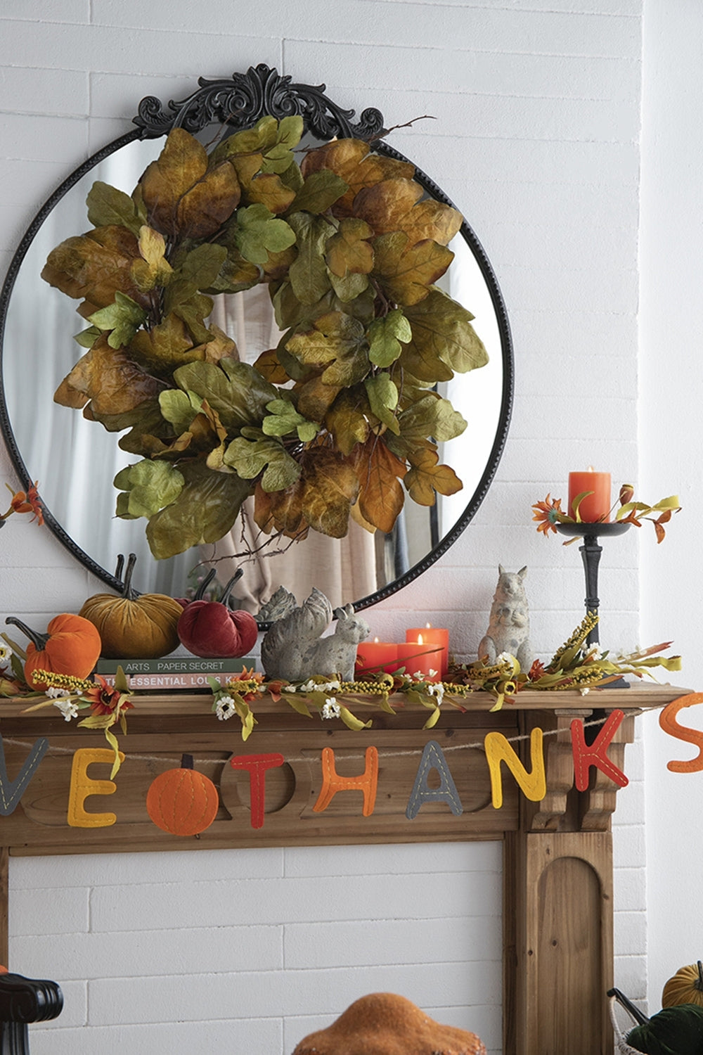 Set of 2 Give Thanks Thanksgiving Banners with Felt Pumpkin, 68 in