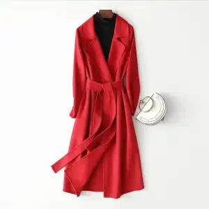 New Fashion Faux Woolen Coat Women Autumn Casual Solid Color Elegant Long Belt Wool Jacket Female Slim Overcoat Clothes B1384