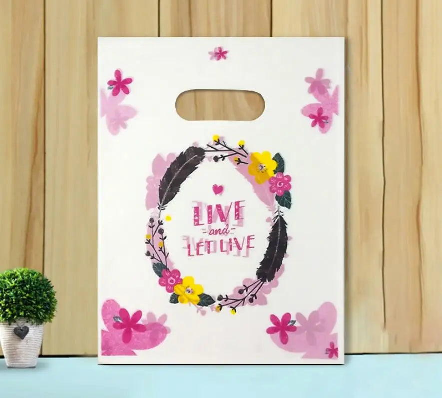 50pcs Multi Style Plastic Handle Bag 15*20cm Small Jewelry Packing Bag Party Favor Bags For Candy Cookie Gift Packaging Bag