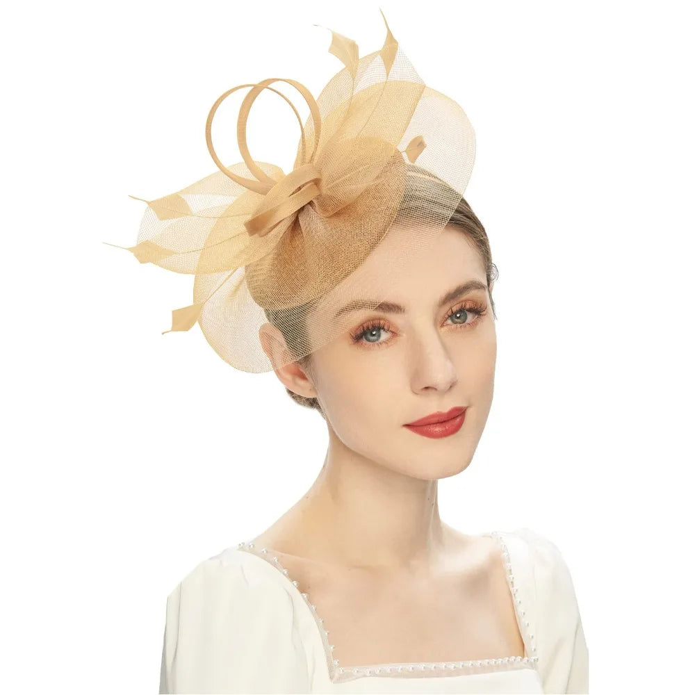 Fashion Feathers Mesh Fascinator Hat Elegant Exquisite Veil Hat Headwear Hair Hoop Sweet Bride Headband Cocktail Party