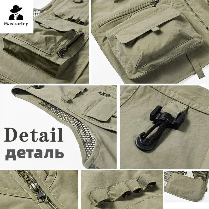 14 Pockets Summer New Men Us Work Hiking Fishing Vest Mens Photographer Waistcoat Mesh Cargo Sleeveless Jacket Tool Vest 7xl