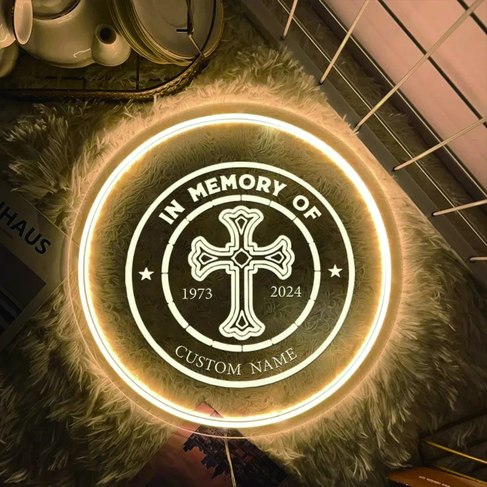 1PC Round Shape Crucifix Personalized Text USB Power Neon Led Sign Acrylic Lamp for Home Decoration Cool Gifts for Wall Hanging