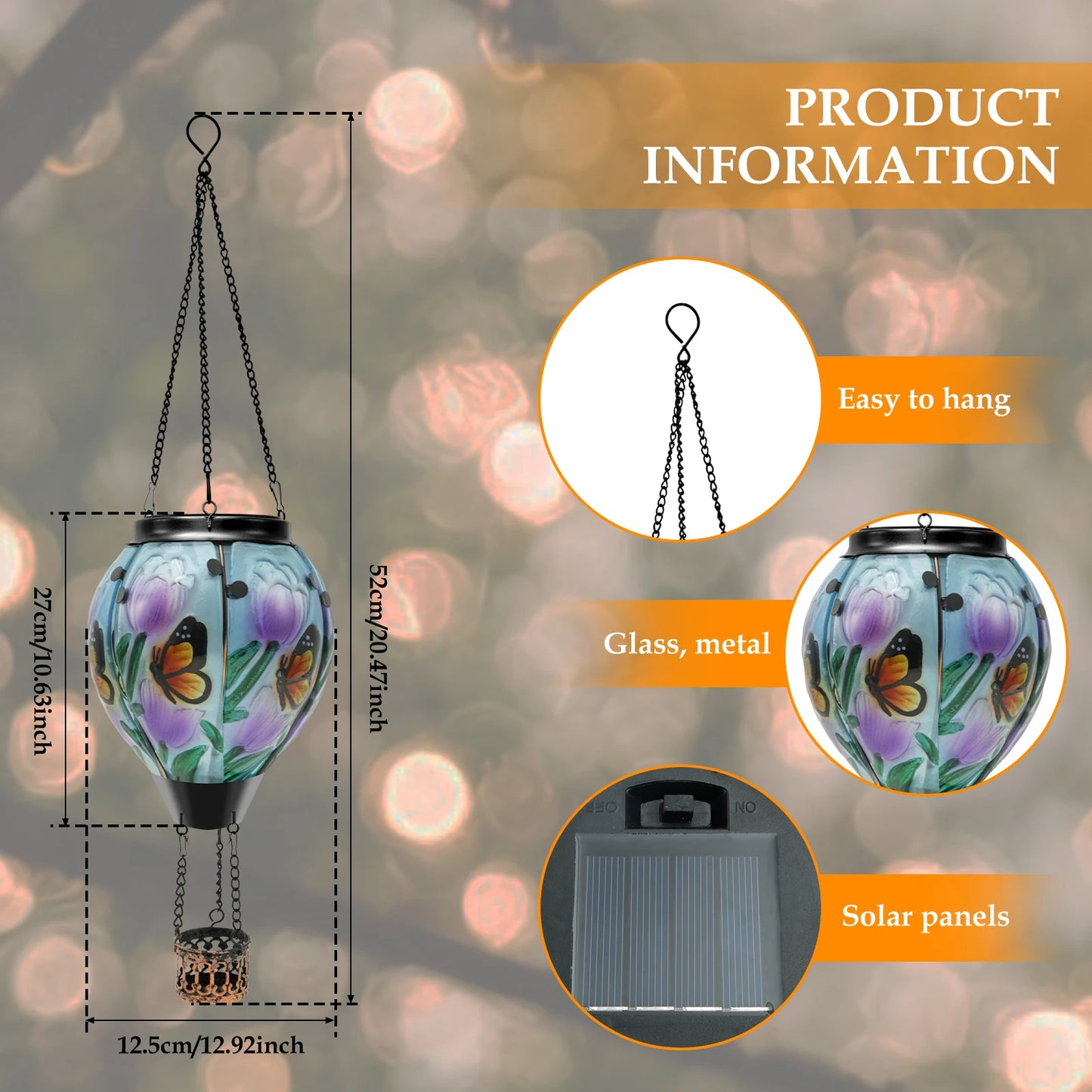 Solar Led Light Garden Wind Chimes Hanging Light Decor Hot Air Balloon Solar Lantern with LED Flame Solar Lights Hanging Lantern