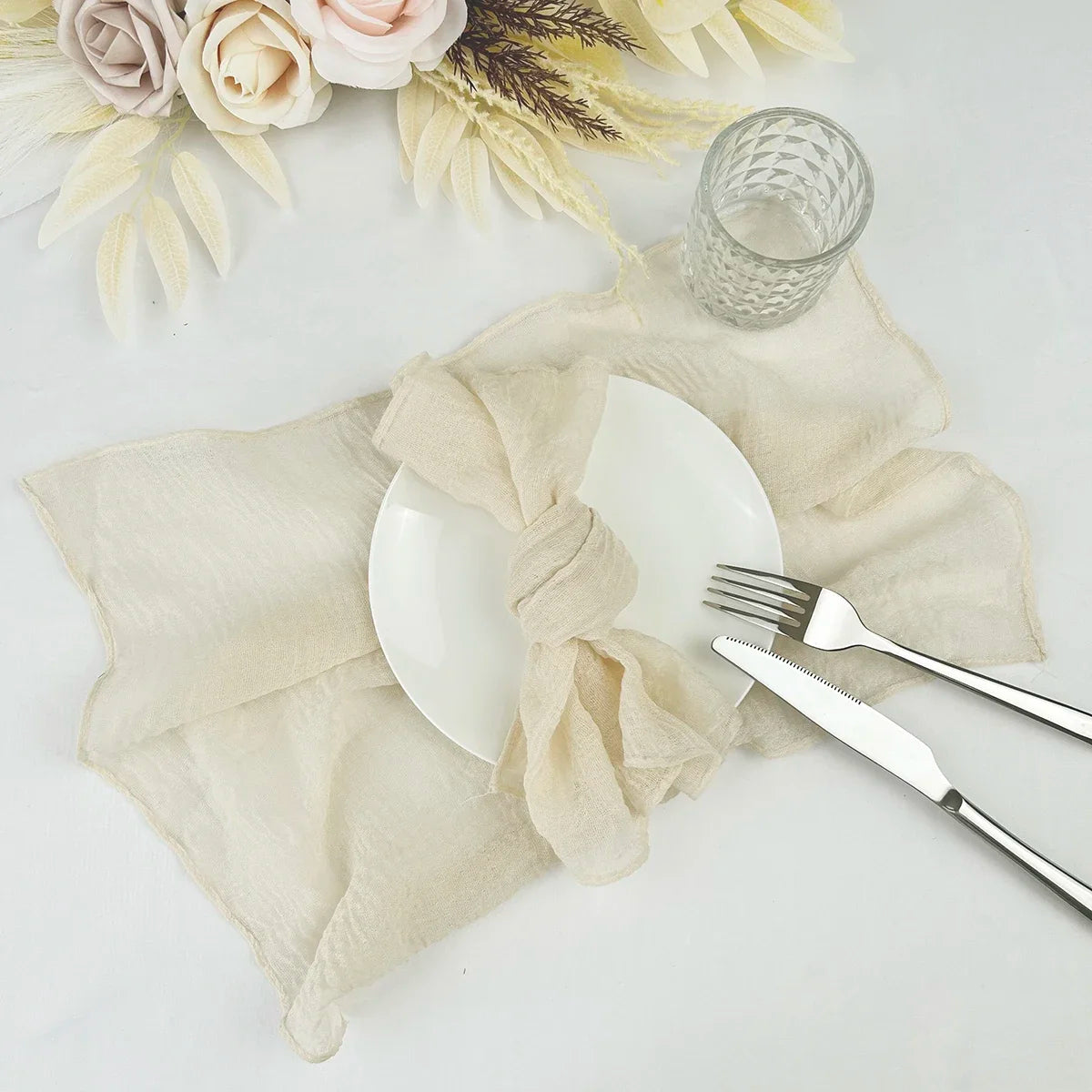 10PCS 38x38CM Sage green Wedding Cloth Napkins Gauze Fabric Pink Beige Christmas Party Dinner table Mat Decoration
