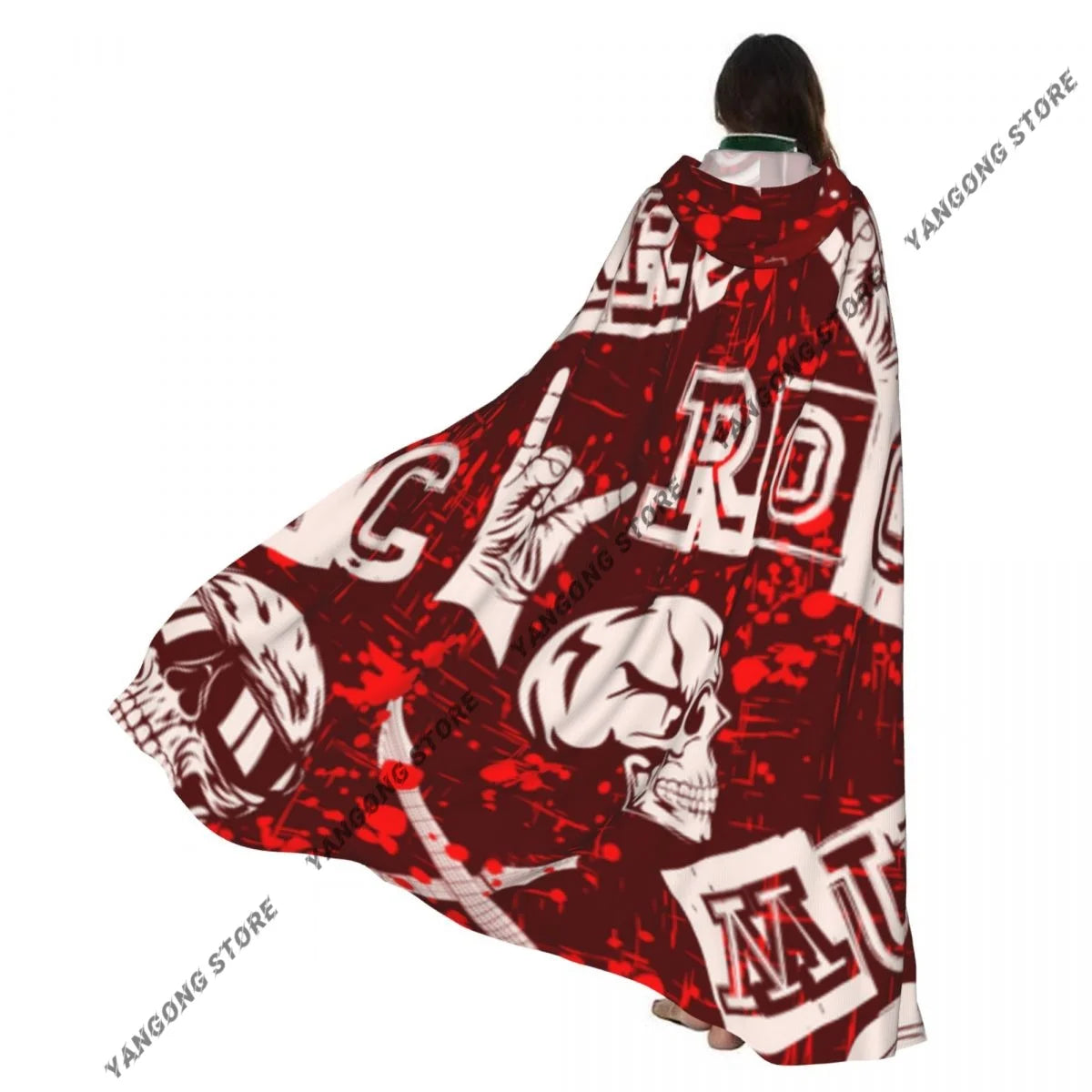 Boho Style Skull And Flowers Hooded Cloak Coat Halloween Cosplay Costume Vampire Devil Wizard Cape Gown Party