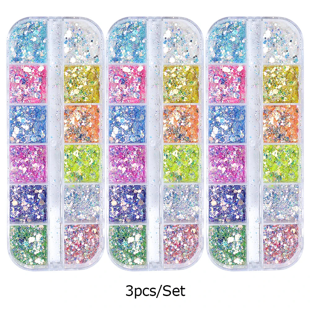Mirror Iridescent Mixed Hexagon Nail Glitter Sequins Holographic Spangles Flakes Nail Art Powder Gel Polish Manicure Accessories