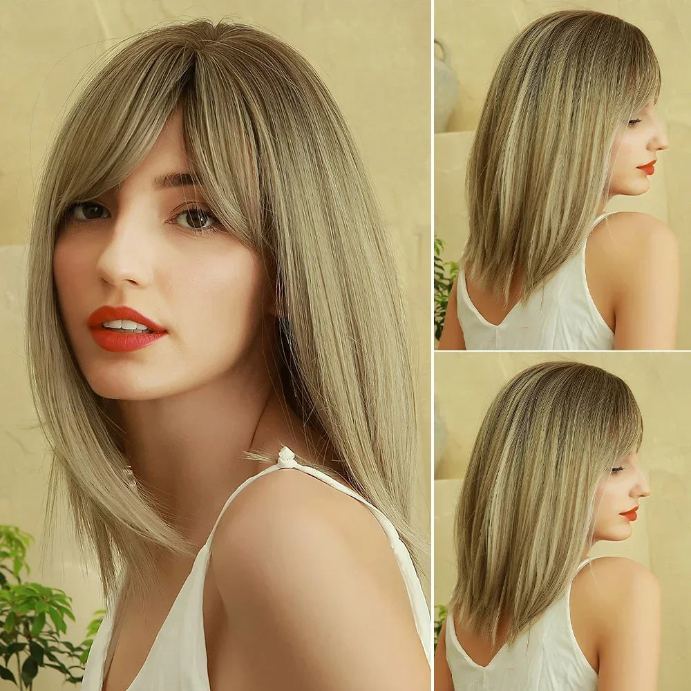 ESIN Synthetic Dark Brown Wig Long Wave Wigs for Women Hair Wig With Bangs Heat Resistant Party Daily Natural Use