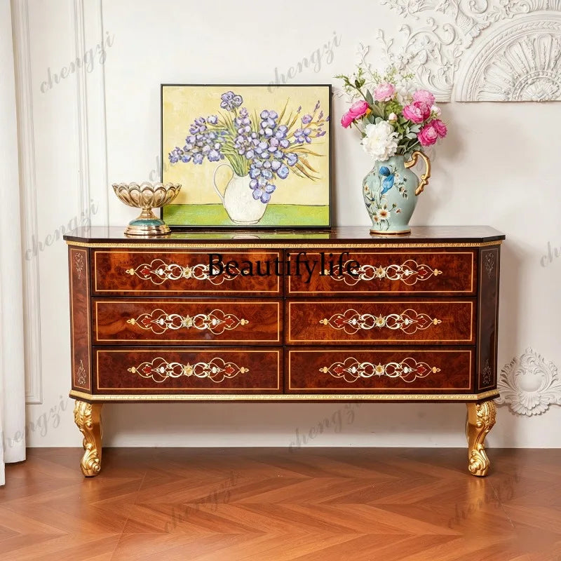French retro solid wood large chest cabinet European classical home decoration locker villa living room storage cabinet