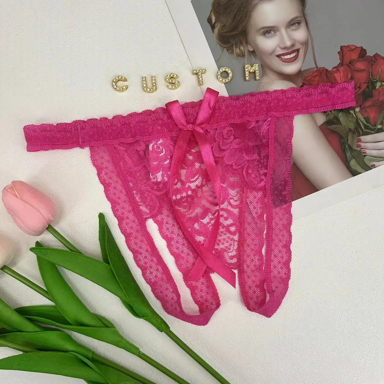 Custom Name Thong Sexy Lace Bowknot For Women Personality Panties With Crystal Letter Customize Hotwife Lingerie Gifts For Wife