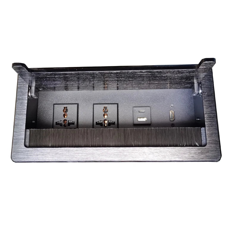 Hidden Table Power Outlet Flip up Brush Socket Aluminum Alloy Tabletop Socket Into Desk 2 Power+2 USB Charger+1HDMI
