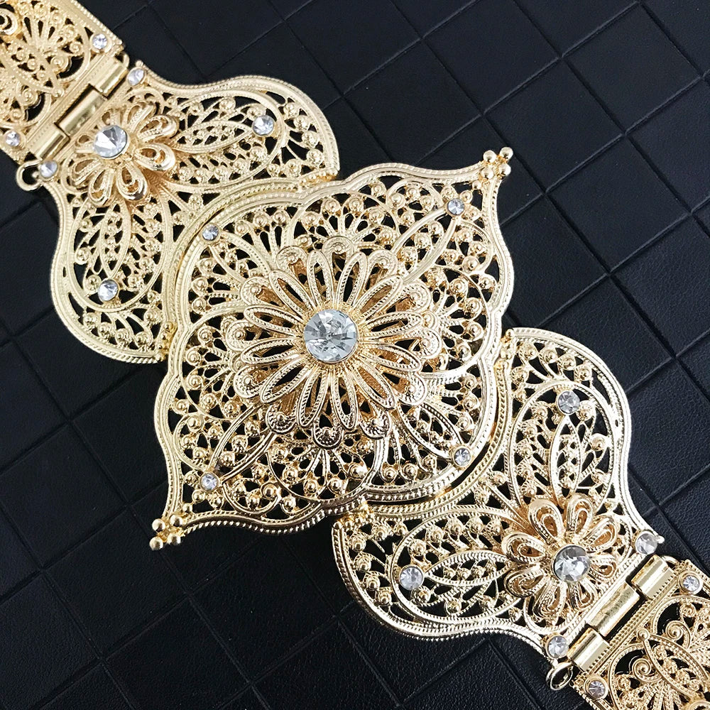 Vingate Wedding Party Crystal Belt Jewel Metal Fine Engraving Hollow Flower Original Design Adjustable Bride Waist Chain Jewelr