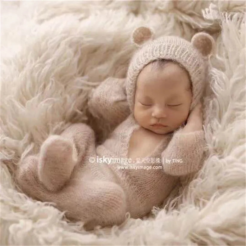 Hand Knitted Wolf Pup Footed Outfit Set Baby Boy Animal Romper Newborn Photography Prop Fuzzy Crochet Teddy Bear Overall Clothes