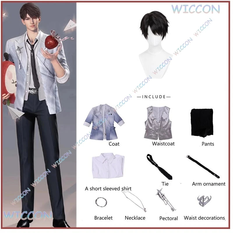 MAG@Love And DeepSpace Player Mc Caleb Cosplay Skyline Clouds Coat Suit Outfit Costume Mens Game Date Look Couple Clothes Suit W