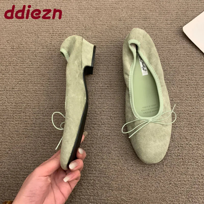 Fashion Butterfly-Knot Ladies Slip On Heeled Pumps Shoes Female Shallow Footwear Low Heel Women Ballet Flats Shoes 2025 New