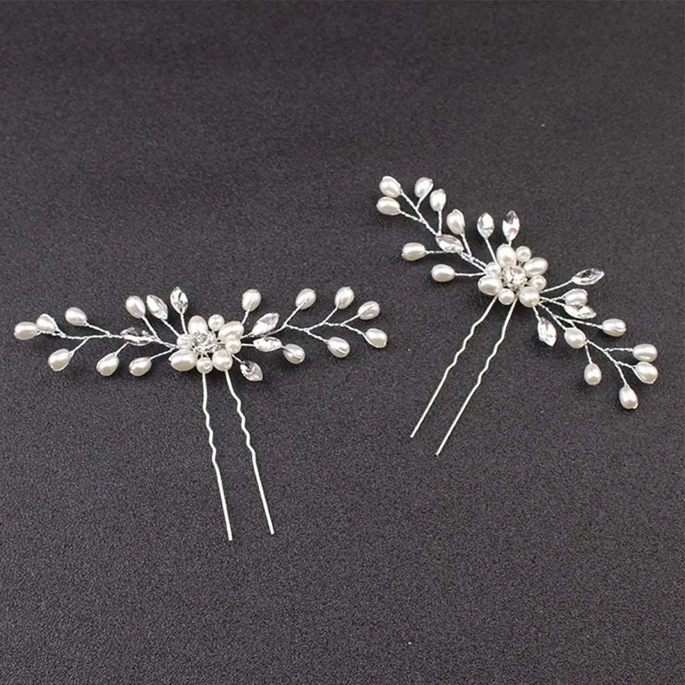 Bride Prom Rhinestone Jewelry Women Simulated Pearl Hair Accessories Hair Fork Hairpin Headwear