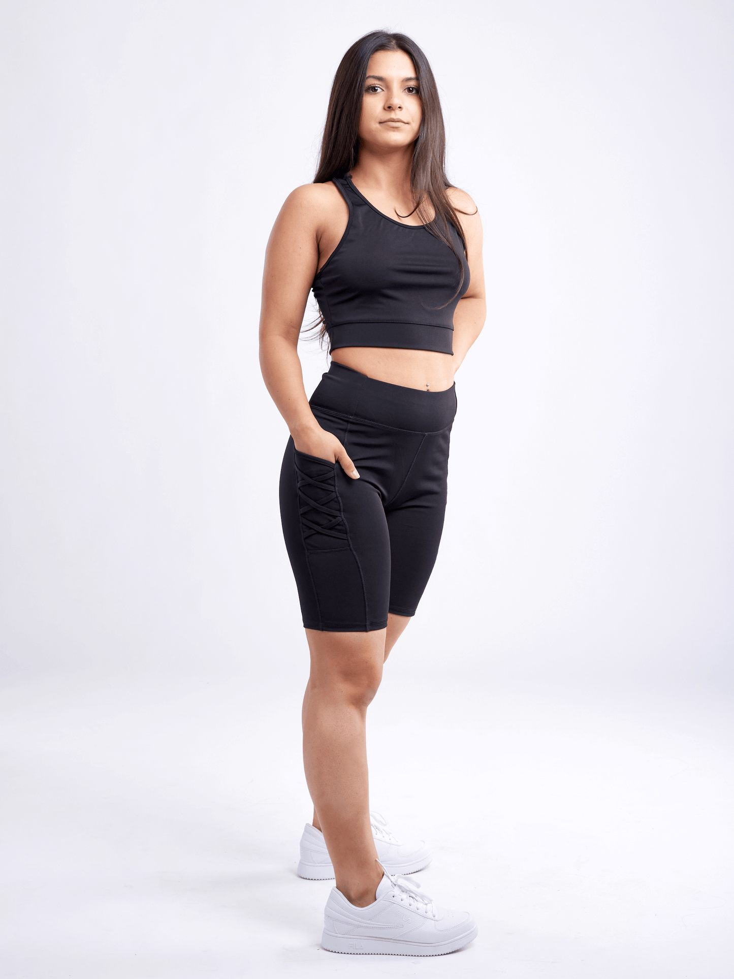 JupiterGear High-Waisted Workout Shorts with Pockets & Criss Cross Des