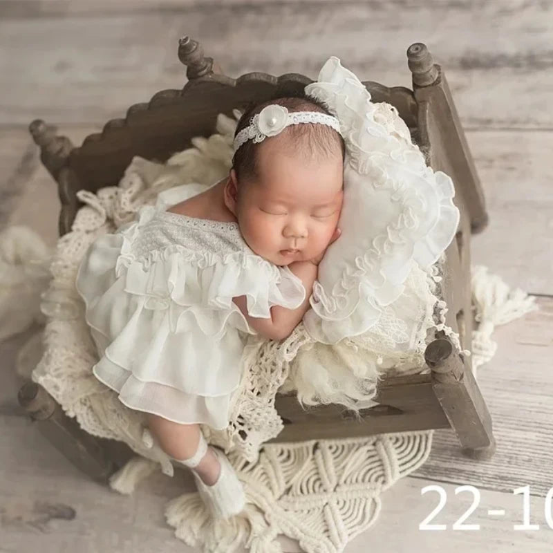 Baby Photography Clothes Cute Princess Style Lace Hat+Posing Pillow+Romper+Shoes Sets Decor Newborn Photoshoot Accessories
