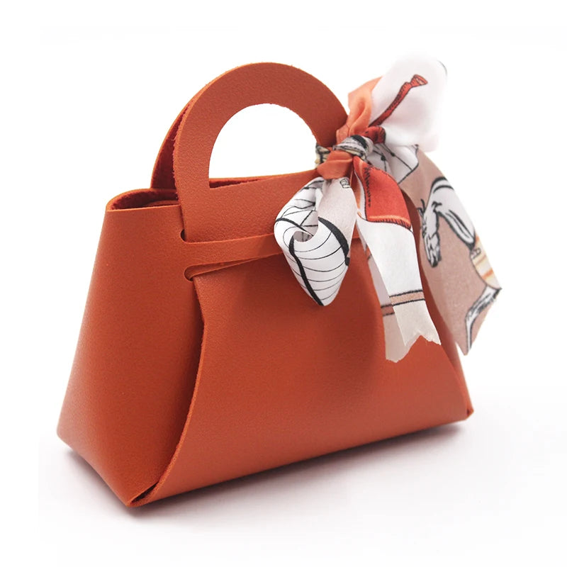 12 Pack Leather Wedding Candy Gift Bags with Handle Reusable Party Favor Boxes for Baby Showers Birthday Christmas Halloween