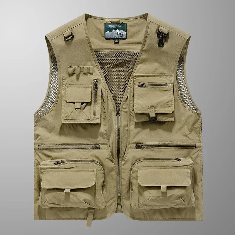 14 Pockets Summer New Men Us Work Hiking Fishing Vest Mens Photographer Waistcoat Mesh Cargo Sleeveless Jacket Tool Vest 7xl