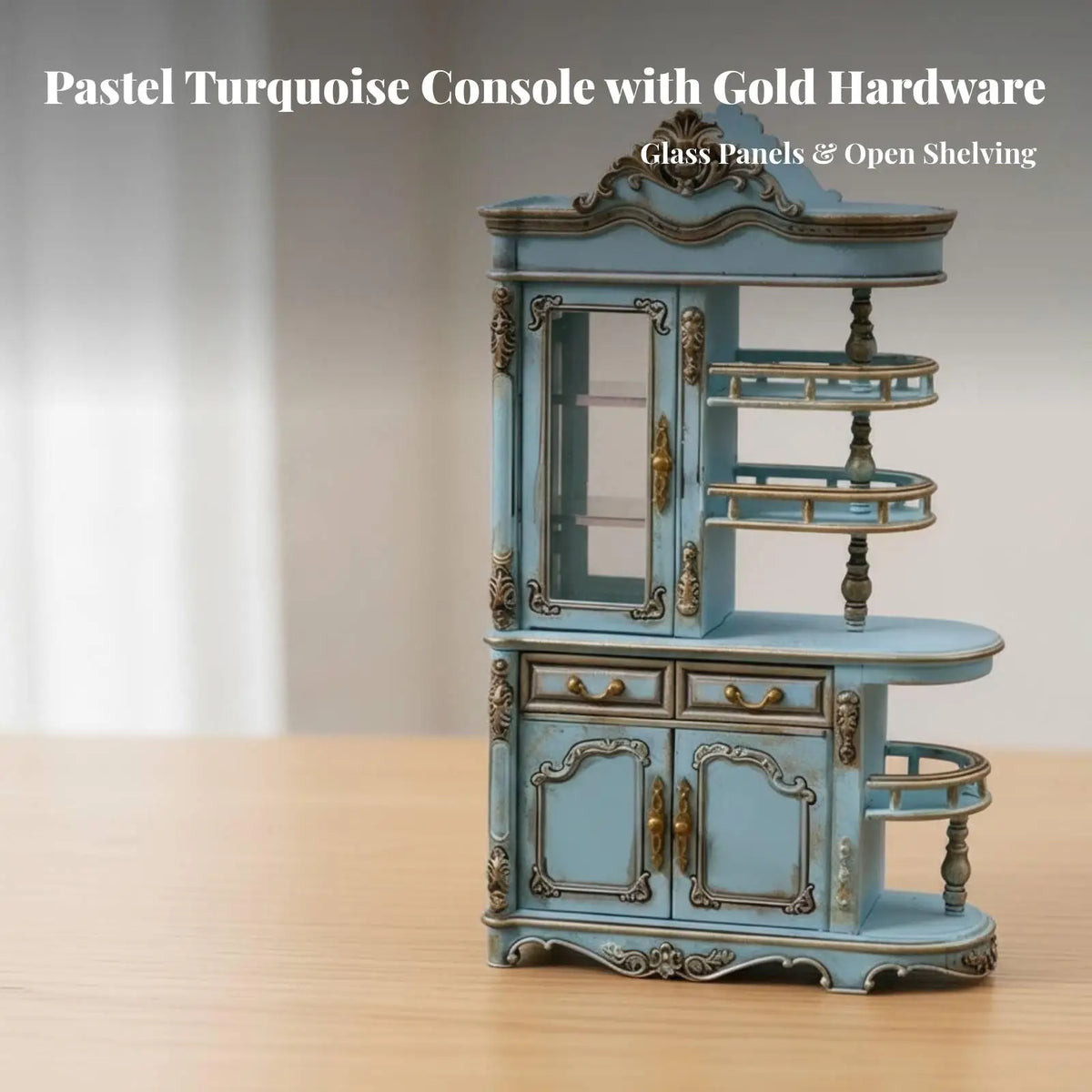 Tiny Display Cabinet Dollhouse Miniature Furniture with Opening Doors and Drawers for Collectible Toy Scenes