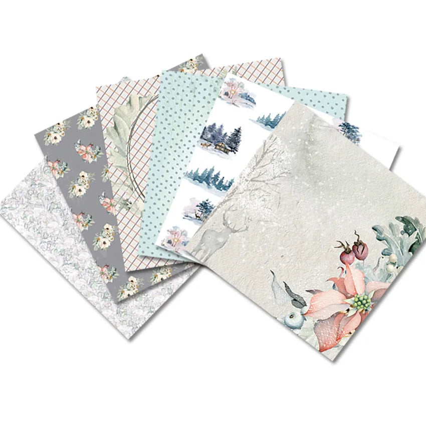 12/24 Vintage Scrapbooking Papers 6 inch Christmas Winter Design Pattern Paper for DIY Album Scrapbook Junk Journal Supplies