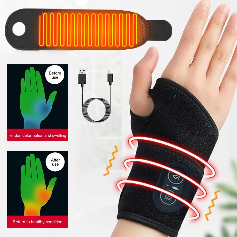 Electric Heating Wrist Brace Vibration Massage 3 Levels Hot Compress Portable Wrist Brace Protector Sports Hand Joint Brace Tool