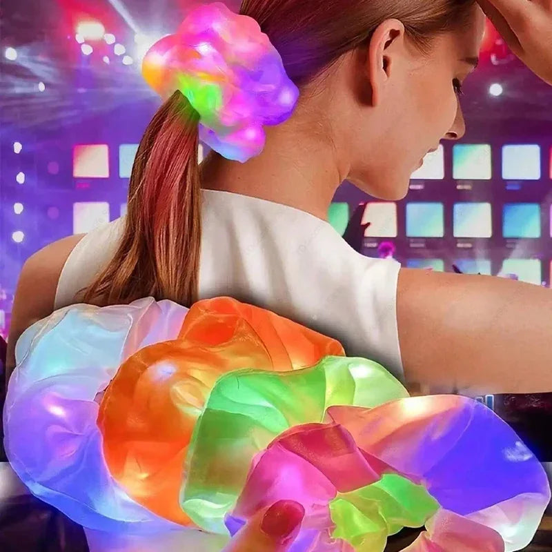 LED Luminous Scrunchies Hairband Glowing Elastic Hair Tie Rope for Women Girls Glow in the Dark Party Hair Accessory