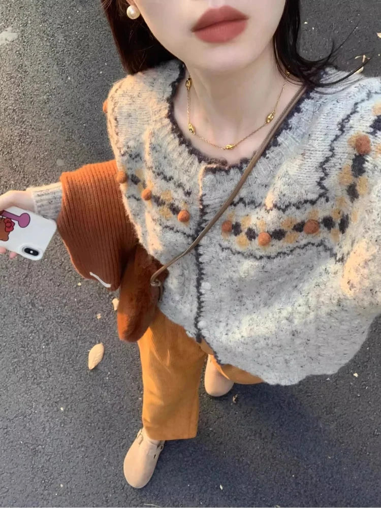 Vintage Sweaters Coats Loose Knitted Cardigan Top Korean Fashion Autumn Winter Knit Single-breasted Cardigan For Women Outerwear