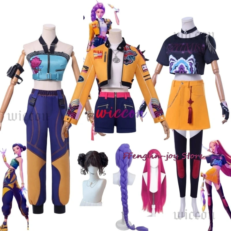 Huntrix Group Rumi Zoey Cosplay Anime Devil Hunters Mira Costume Coat Earrings Accessories Set Halloween Party Outfit for Woman