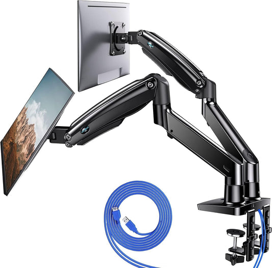 Dual Monitor Stand With USB Port Height Adjustable Arms