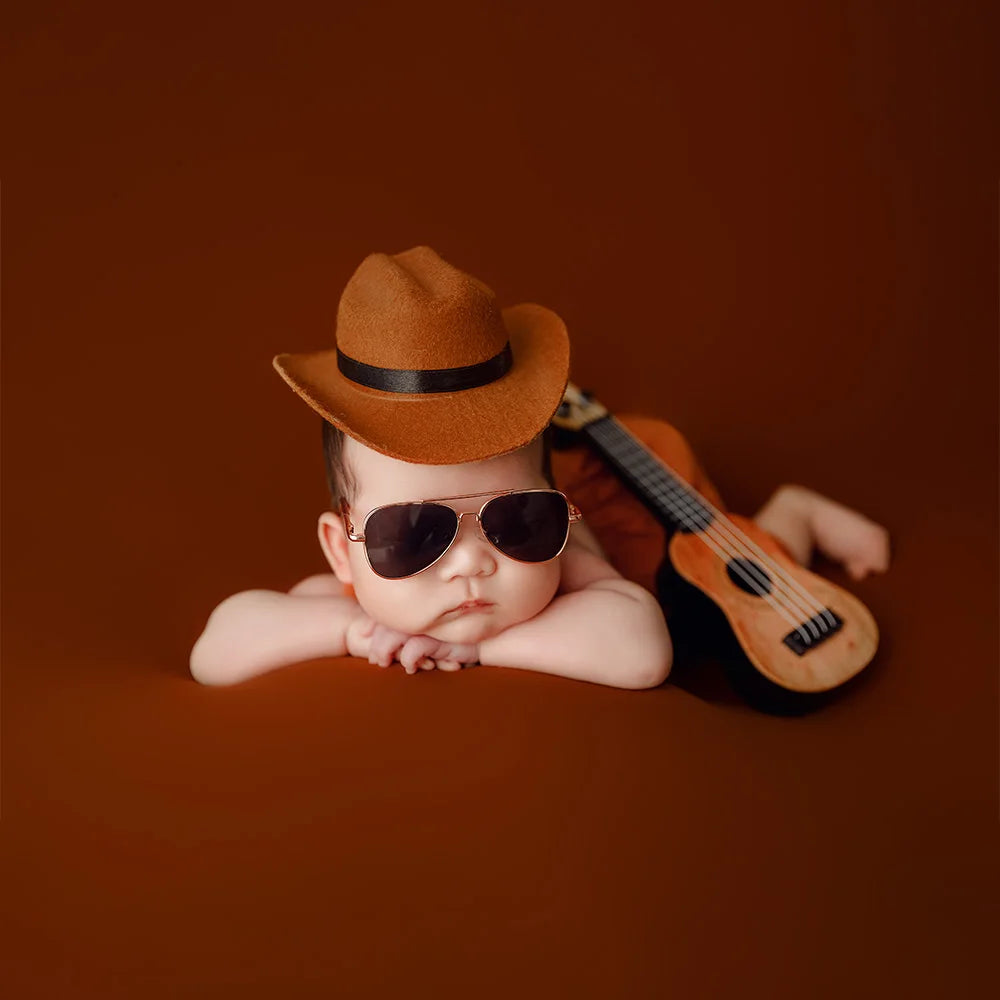 Infants Photography Props Clothes Overalls Cowboy Hats Baby Boy Photoshoot Outfit Sunglasses Guitar Studio Babies Shooting Props
