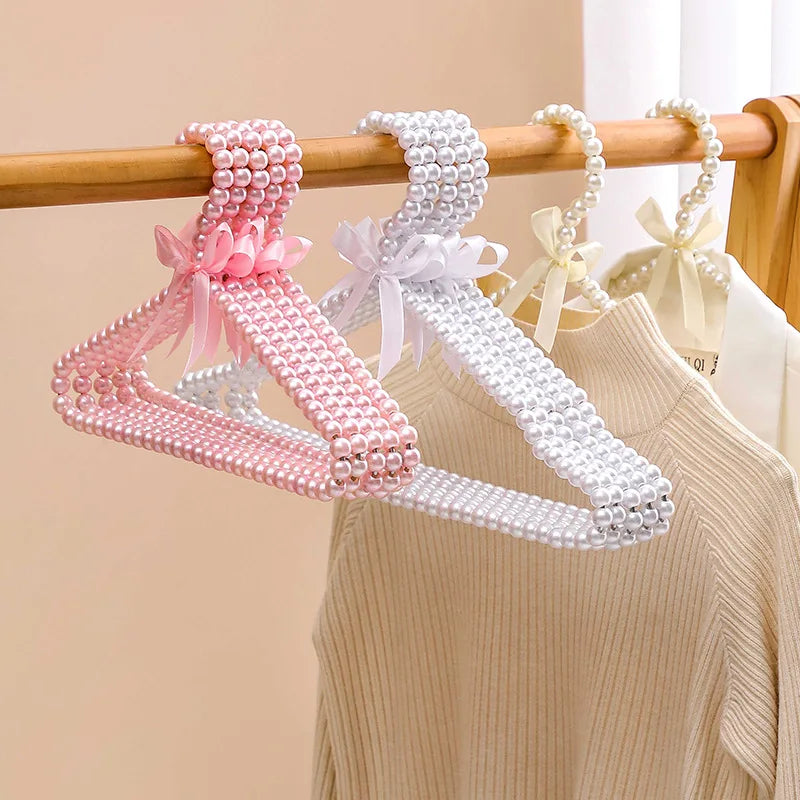 50Pcs 40cm Pearl Clothes Hangers Elegant Bridesmaid Hangers Closet Coat Storage Organizer Bowknot Standard Wedding Adult Hangers