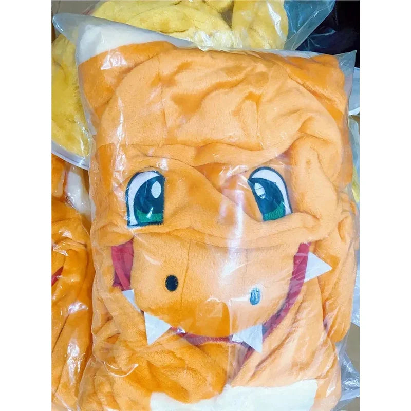 TAKARA TOMY Charmander Dragon Kigurumi Kids Flannel Zipper Cosplay Costume Halloween Children Dragon Christmas Gift Sleepwear