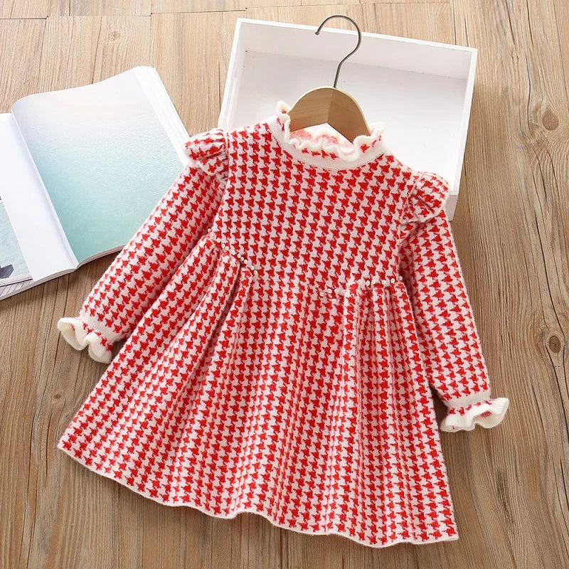 Autumn and winter baby clothes 2-6 years old fashionable knitted long-sleeved warm sweater girl dress