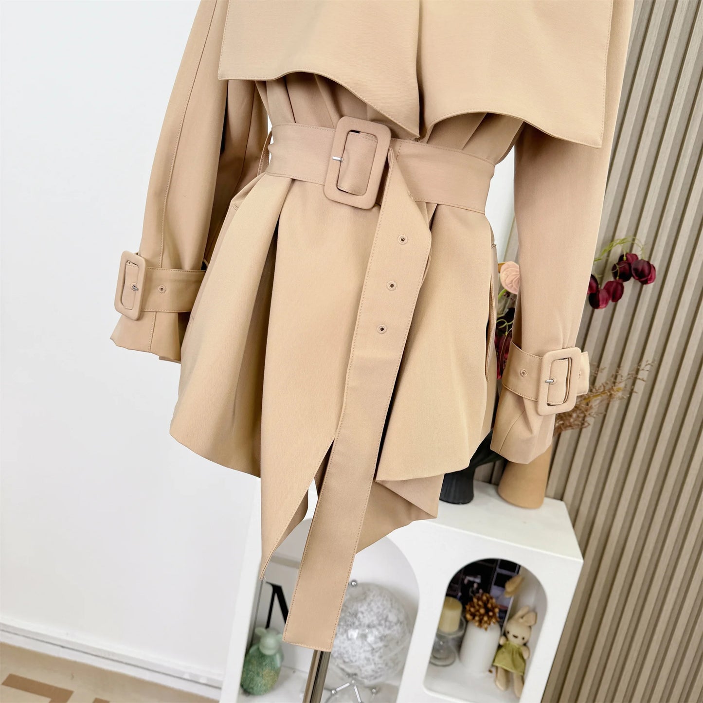 British Style Lapel High Waist Belted Lace up Trench Coat for Women Autumn Fashion Casual Slimming Jacket Women Tops F80
