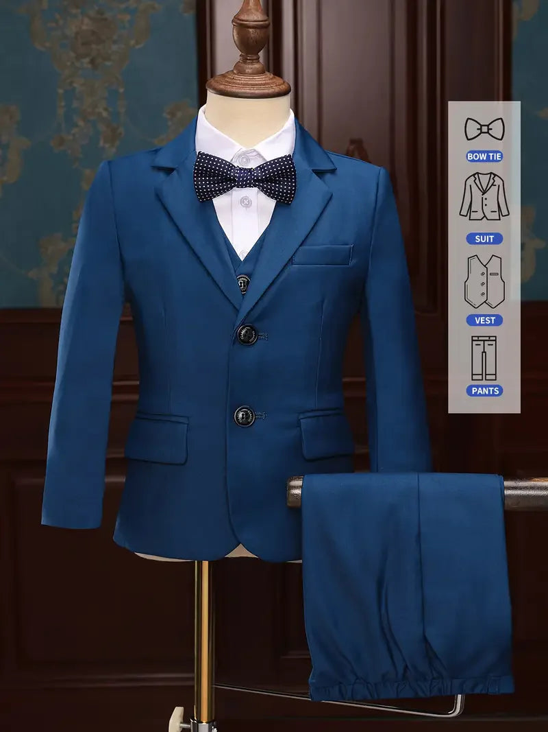 Boys 4Pieces/Set Jacket Vest Pants Bowtie Wedding Suit Little Boys Birthday Party Dress Children Host Piano Performance Costume