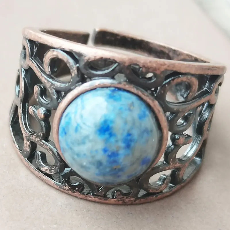 Aventurine Malachite Tiger Eye Crystal Lapis Lazuli Howlite Carnelian Goldstone Opal Unakite Sand Jaspe Bead Ring PWB1230