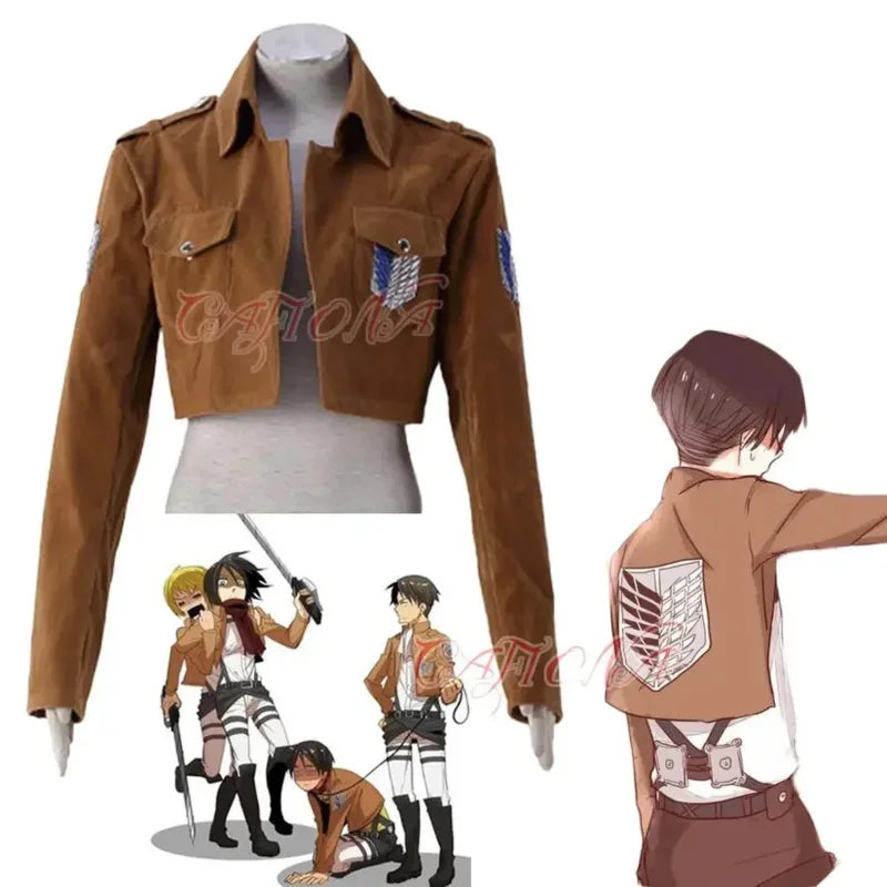 New ★    Hot Attack on Titan Hunter Jacket Eren Levi Mikasa Ackerman Cosplay Costume Cool Short Coat Unisex ★   2025 qi ☆