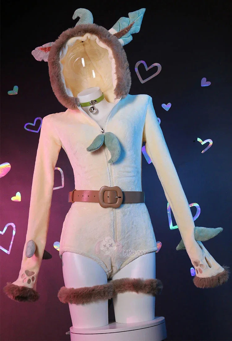 Women Derivative Fluffy Bodycon Romper Sexy Lingerie Furry Hooded Jumpsuit Bunny Girl Cute Pajamas Homewear Tail Belt Socks