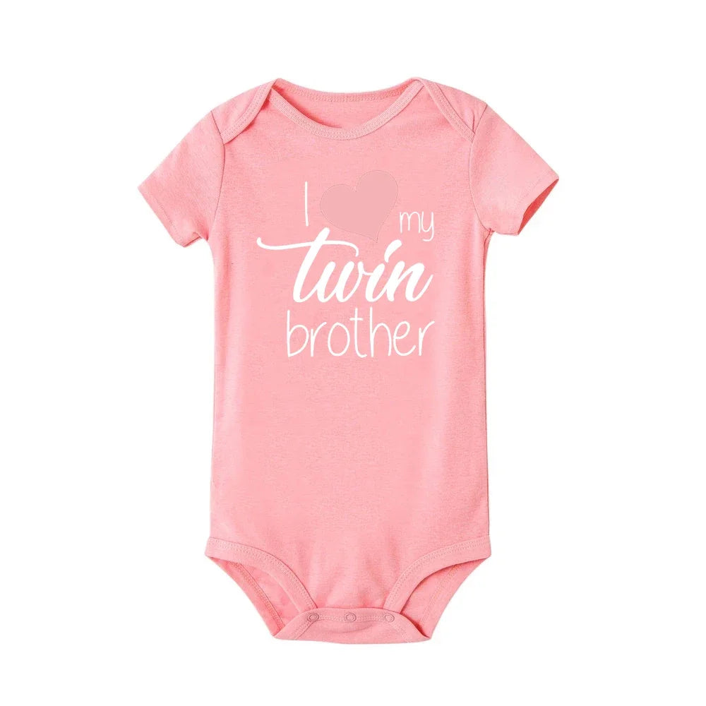 Twins Infant Bodysuit I Love My Twin Sister Brother Newborn Boys Girl Short Sleeve Jumpsuit Toddler Clothes Baby Gift Romper