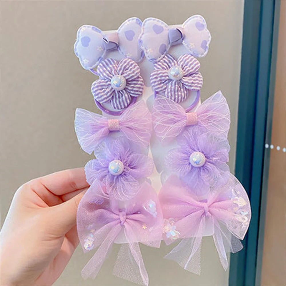 10Pcs/Set Chiffon Flower Hair Tie Girls Ponytail Elastic Hair Bands Kids Hair Accessories Children Hair Ties Baby Headwear