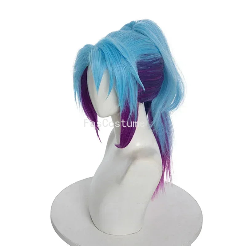 CosplayFasCostume L-email wig Synthetic Hair  Akali Cosplay Wig  Star Guardian Women Mixed color horsetail Heat Resistant Wigs