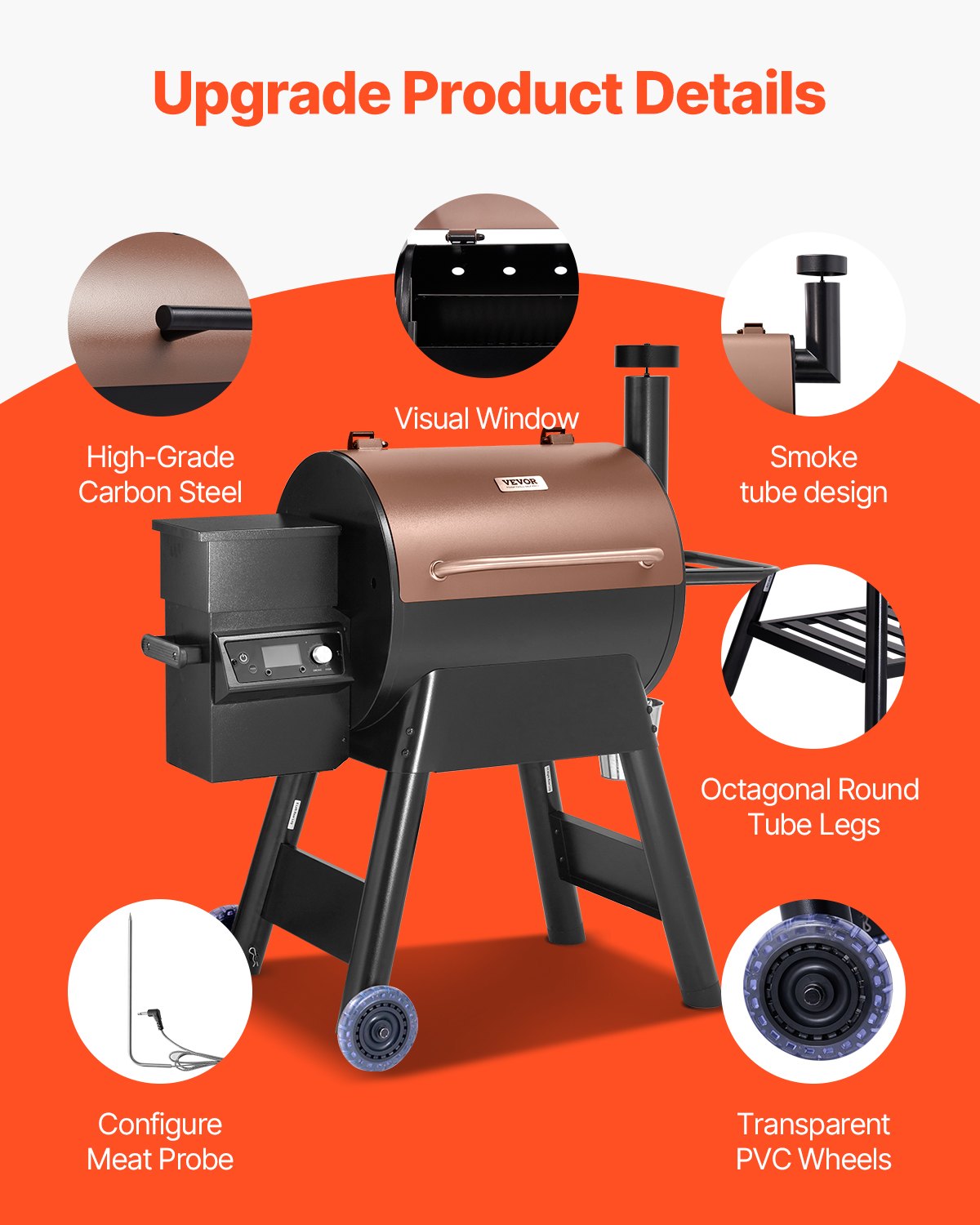 Wood Pellet Grill Smoker Outdoor Electric BBQ Grills 575 Sq.in Cook