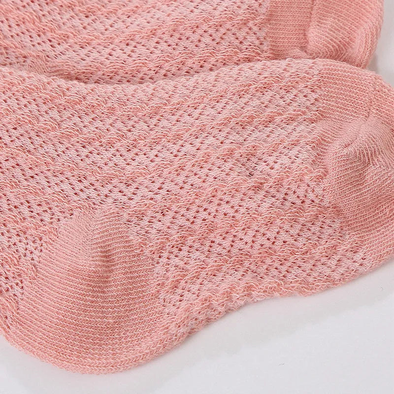 Newborn Baby Girl Knee High Socks Autumn Clothes Long Socks Thin Mesh Stockings with Bow for Infants Baby Items Clothing